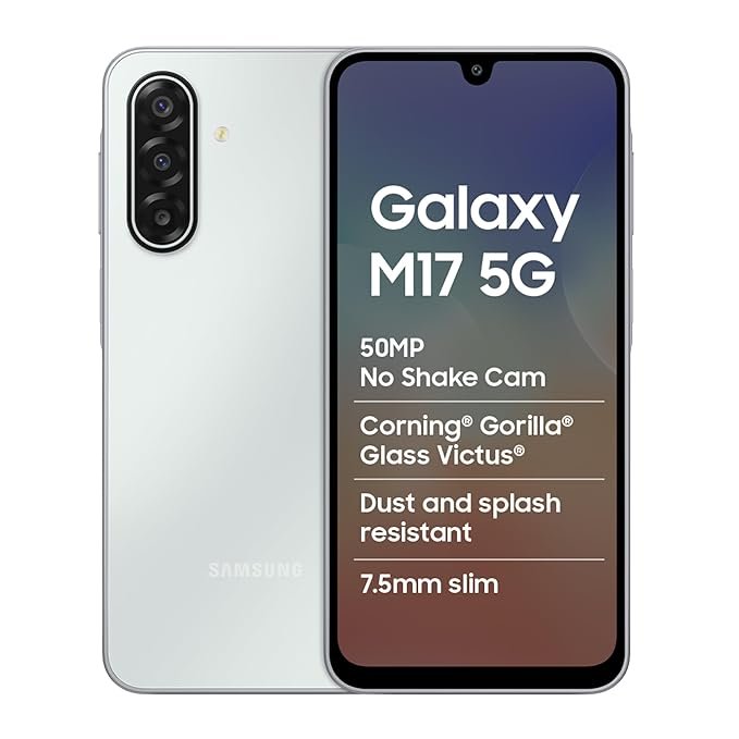 Samsung Galaxy M17 5G Mobile (Sapphire Black, 4GB RAM, 128GB Storage) | 50MP OIS Triple Camera | Gorilla Glass Victus | IP54 | 6 Gen OS Upgrades | AI | Gemini Live | Lag-Free Gaming | Without Charger