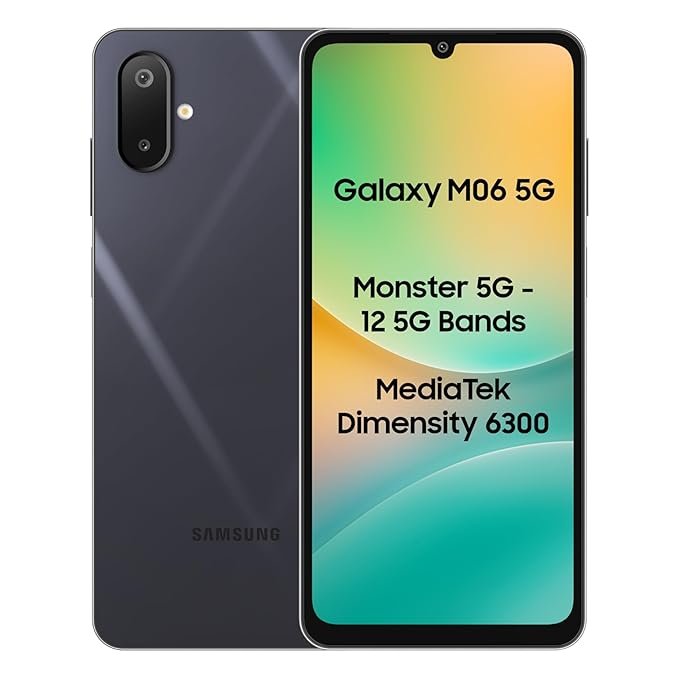 Samsung Galaxy M06 5G Mobile (Sage Green, 4GB RAM, 128GB Storage) | MediaTek Dimensity 6300 | AnTuTu 623K+ | 12 5G Bands | 25W Fast Charging | 4 Gen OS Upgrades | 50MP Camera | Without Charger