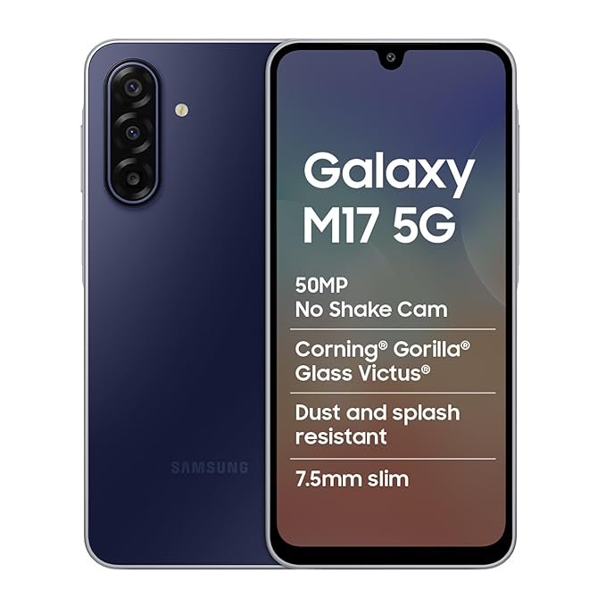 Samsung Galaxy M17 5G Mobile (Moonlight Silver, 8GB RAM, 128GB Storage) | 50MP OIS Triple Camera | Gorilla Glass Victus| IP54 | 6 Gen OS Upgrades | AI | Gemini Live | Lag-free Gaming | Without Charger